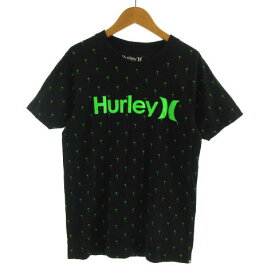 【中古】ハーレー Hurley Tシャツ 丸首 半袖 ロゴプリント ヤシの木 ブラック 黒 グリーン 緑 S レディース 【ベクトル 古着】 230608