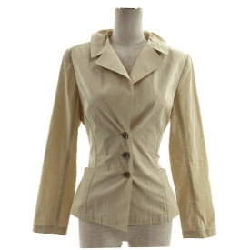 【中古】ハナエモリ HANAE MORI ジャケット テーラードカラー シングル 3B リボン シャドーストライプ ベージュ 38 レディース 【ベクトル 古着】 240129