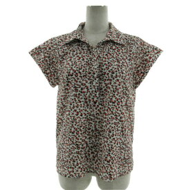 【中古】レコパン LES COPAINS Blue シャツ スキッパーカラー フレンチスリーブ プルオーバー 総柄 ホワイト 白 ブラック 黒 赤茶 グレージュ 40 レディース 【ベクトル 古着】 240309