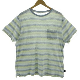 【中古】パタゴニア Patagonia トレイル ハーバー ポケットT 52600SP19 Tシャツ 半袖 ロゴ刺繍 マルチボーダー コットン混 ブルー系 青系 イエロー 黄色 グレー M メンズ 【ベクトル 古着】 240418