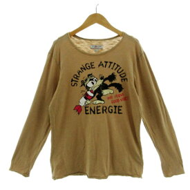 【中古】エナジー ENERGIE Tシャツ 長袖 ロンT プリント ミリタリー カットオフ コットン ブラウン系 茶系 M メンズ 【ベクトル 古着】 240527