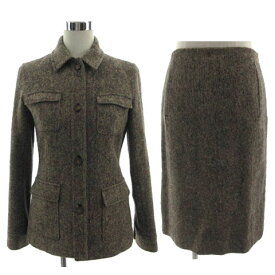 【中古】コースマイケルコース Kors michael kors スーツ フォーマル ジャケット ステンカラー シングル 4B スカート ストレート ミディ丈 ツイード ブラウン 茶 ベージュ レッド 赤 6 レディース 【ベクトル 古着】 240526