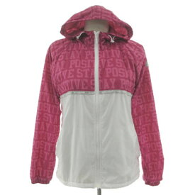 【中古】ルコックスポルティフ le coq sportif ウインドウジャケット QMWMJC20MA フーディー プリント ジップアップ 裏起毛 配色 ピンク系 ホワイト 白 L レディース 【ベクトル 古着】 260113