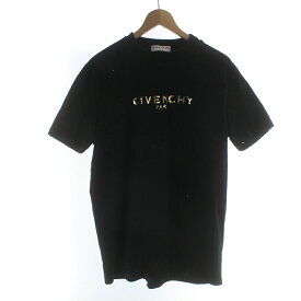 【中古】ジバンシィ GIVENCHY 20SS Tシャツ カットソー ゴールドカラー ロゴ 半袖 ダメージ加工 クルーネック XS 黒 ブラック BW700D3Z3F /IR ■GY18 メンズ 【ベクトル 古着】 231207