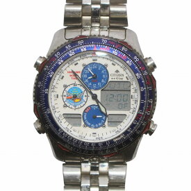 【中古】シチズン CITIZEN PROMASTER NAVIHAWK Blue Impulse プロマスター ナビホーク ブルーインパルス 腕時計 ウォッチ クォーツ クロノグラフ デジアナ 電波 文字盤白 ホワイト シルバー色 C300-Q01717 /IR ■GY18 メンズ 【ベクトル 古着】 240430