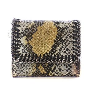 【中古】ステラマッカートニー STELLA McCARTNEY ファラベラ FALABELLA スモールフラップウォレット 三つ折り財布 ロゴチャーム チェーン パイソンプリント レザー ベージュ 黒 ブラック マルチカラー 431000 /AQ ■GY18 レディース 【ベクトル 古着】 240426