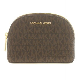 【中古】マイケルコース MICHAEL KORS コスメポーチ ミニ ロゴ モノグラム 総柄 ゴールド金具 レザー PVC 茶 ブラウン 35T0GTVM2B /IR ■GY18 レディース 【ベクトル 古着】 240513