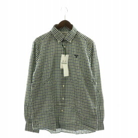 【中古】未使用品 バブアー Barbour テーラードフィット TAILORED FIT ボタンダウンシャツ 長袖 チェック柄 総柄 ロゴ 刺繍 M 紺 ネイビー 緑 グリーン /XZ ■GY18 メンズ 【ベクトル 古着】 240522