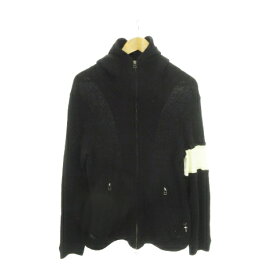 【中古】コードナンバーエイト CHORD NUMBER EIGHT ニットパーカー ダブルジップ 長袖 刺繍 配色 ワンポイント ウール アンゴラ M 黒 ブラック /AH15 メンズ 【ベクトル 古着】 250501