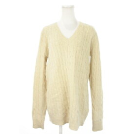 【中古】エデュケーション フロム ヤングマシーン Education from Youngmachines ニット セーター Vネック 長袖 カシミヤ混 ケーブル編み ラメ 3 L ベージュ /MN10 ■GY35 メンズ 【ベクトル 古着】 250403