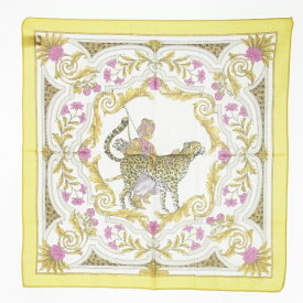 【中古】未使用品 サルヴァトーレフェラガモ Salvatore Ferragamo ハンカチーフ 大判 コットン 薄手 チーター ロゴ アンティーク 黄 イエロー /CK22 ■GY19 レディース 【ベクトル 古着】 250418
