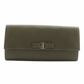 【中古】未使用品 サルヴァトーレフェラガモ Salvatore Ferragamo ヴァラ リボン 長財布 二つ折り レザー ロゴ シルバー金具 グレー /XZ ■GY11 レディース 【ベクトル 古着】 250731