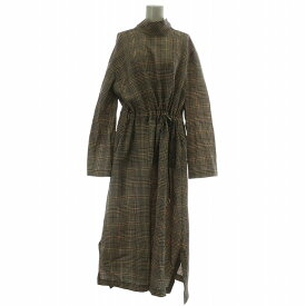【中古】ウジョー Ujoh ワンピース ウール 長袖 ロング ボウタイ チェック柄 2 M 茶色 ブラウン /XZ ■GY19 レディース 【ベクトル 古着】 250809