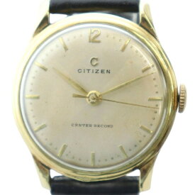 【中古】シチズン CITIZEN 1410 CENTER SECOND センター セコンド Cマーク 腕時計 ヴィンテージ アンティーク ウォッチ 手巻き レザーベルト 14KGF 40MC ゴールドカラー 金色 ■GY11 /MQ メンズ 【ベクトル 古着】 251014