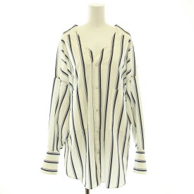 【中古】ウジョー Ujoh シャツ ブラウス Vネック 長袖 ストライプ柄 2 M 白 ホワイト 紺 ネイビー /YT レディース 【ベクトル 古着】 250128