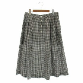 【中古】マーガレットハウエル MARGARET HOWELL DRY GINGHAMCHECK COTTON フレアスカート ギャザー ミモレ丈 ロング ギンガムチェック 3 白 黒 ホワイト ブラック /CM ■OS レディース 【ベクトル 古着】 230508