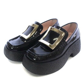 【中古】ロジェヴィヴィエ ROGER VIVIER VIV RANGERS FLATFORM LOAFER フラットフォームローファー スクエアトゥ 厚底 エナメル 34 21cm 黒 ブラック /YO2 レディース 【ベクトル 古着】 230615