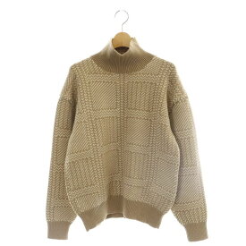 【中古】オーラリー AURALEE HARD TWIST MERINO JACQUARD KNIT ジャガードニット セーター ハイネック 長袖 0 キャメル ホワイト /DF ■OS レディース 【ベクトル 古着】 231108