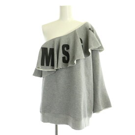 【中古】エムエスジーエム MSGM ロゴ ワンショルダー フリル スウェット カットソー 長袖 裏起毛 コットン混 S グレー 黒 ブラック /NR ■OS レディース 【ベクトル 古着】 231115