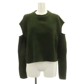 【中古】ザラ ZARA バックシャツニットトップス カットソー 長袖 オープンショルダー M 緑 白 グリーン ホワイト /NR ■OS レディース 【ベクトル 古着】 240322