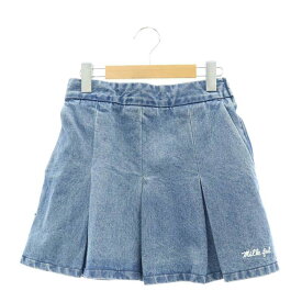 【中古】ミルクフェド MILKFED. 23SSDENIM MINI SKIRT デニムスカート ミニ フレア ビックプリーツ タック ロゴ刺繍 F 青 ブルー /CX ■OS ■SH レディース 【ベクトル 古着】 240220