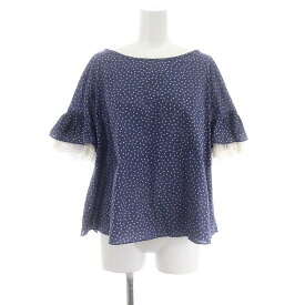 【中古】フランシュリッペ franche lippee ドット レース ブラウス プルオーバー 半袖 ワイド フリルスリーブ 水玉 M 紺 ラベンダー 白 /ES ■OS レディース 【ベクトル 古着】 240325