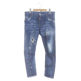 【中古】ディースクエアード DSQUARED2 FADED PATCHES WASH SEXY TWIST デニムパンツ ジーンズ スリム ダメージ加工 ボタンフライ 42 青 ブルー S71LB0622 /HS ■OS メンズ 【ベクトル 古着】 240403