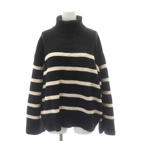 【中古】ザラ ZARA タートルネック ボーダーニット セーター 長袖 M 黒 ブラック アイボリー /ES ■OS レディース 【ベクトル 古着】 240418