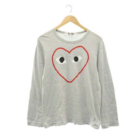 【中古】プレイコムデギャルソン PLAY COMME des GARCONS フロントビッグハートプリントTシャツ カットソー 長袖 ロンT コットン M グレー /NR ■OS メンズ 【ベクトル 古着】 240516