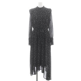 【中古】アメリヴィンテージ Ameri VINTAGE POWR SHOULDER FLIL DRESS ワンピース 長袖 マキシ ロング 星柄 スター柄 リボンベルト付き 黒 オフホワイト ブラック /NR ■OS レディース 【ベクトル 古着】 240527