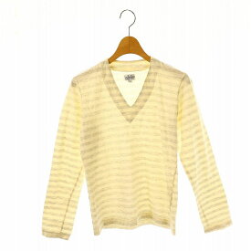 【中古】エンジニアードガーメンツ Engineered Garments FWK ボーダーロングスリーブTシャツ カットソー 長袖 Vネック 1 アイボリー グレー /AT ■OS レディース 【ベクトル 古着】 250218