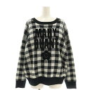【中古】マリークワント MARY QUANT フロッキーロゴデイジー プルオーバー ニット セーター チェック M 黒 ブラック …