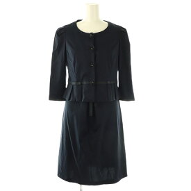 【中古】ハロッズ Harrods セットアップ ノースリーブワンピース フラワーボタンノーカラージャケット ネイビー /DO ■OS レディース 【ベクトル 古着】 251029