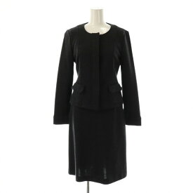 【中古】ハロッズ Harrods セットアップ ニット ノーカラージャケット フリルワンピース ウール ダークグレー /DO ■OS レディース 【ベクトル 古着】 251027