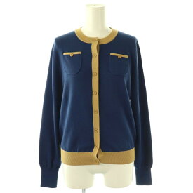 【中古】キャバン CABaN コットンカシミヤバイカラークルーネックカーディガン ニット 長袖 F ネイビー イエローベージュ /DO ■OS レディース 【ベクトル 古着】 260127