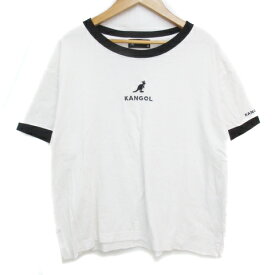 【中古】カンゴール KANGOL Tシャツ カットソー 半袖 ラウンドネック ロゴ刺? M 白 黒 ホワイト ブラック /FF38 レディース 【ベクトル 古着】 230816