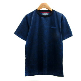 【中古】Kaepa ケイパ スポーツウエア Tシャツ カットソー 半袖 ラウンドネック 総柄 ロゴ刺? M 紺 ネイビー /YS21 メンズ 【ベクトル 古着】 230822