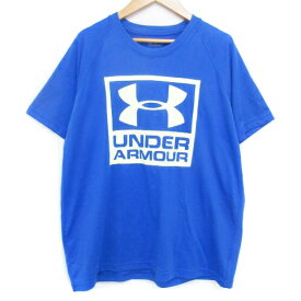 【中古】アンダーアーマー UNDER ARMOUR Tシャツ カットソー 半袖 クルーネック ロゴプリント M 青 白 ブルー ホワイト /FF38 メンズ 【ベクトル 古着】 230830