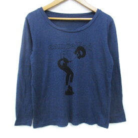 【中古】ムルーア MURUA Tシャツ カットソー 長袖 ラウンドネック ロゴ プリント F 紺 黒 ネイビー ブラック /FF38 レディース 【ベクトル 古着】 231212