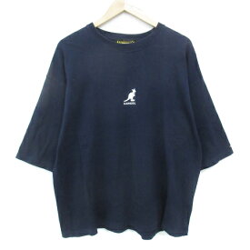 【中古】カンゴール KANGOL Tシャツ カットソー 半袖 ラウンドネック ロゴプリント XL 紺 白 ネイビー ホワイト /FF11 メンズ 【ベクトル 古着】 240513