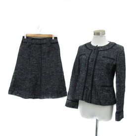 【中古】ニューヨーカー NEWYORKER セットアップ 上下 ノーカラージャケット ショート丈 フレアスカート ミモレ丈 ツイード チェック柄 9 紺 ネイビー /YS26 レディース 【ベクトル 古着】 250110