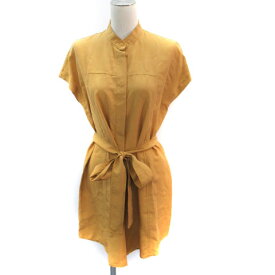 【中古】イジット ijiit シャツワンピース ミニ丈 ノースリーブ バンドカラー リボン シルク マスタードイエロー /SM30 レディース 【ベクトル 古着】 251010