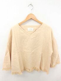 【中古】OMEKASHI カットソー Vネック フリンジ ビッグシルエット 麻 リネン 長袖 F 薄茶 ベージュ /TT15 レディース 【ベクトル 古着】 200227 ブランド古着ベクトルプレミアム店