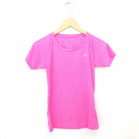 【中古】アンダーアーマー UNDER ARMOUR Tシャツ カットソー ボーダー ロゴ プリント 半袖 SM ピンク /TT26 レディース 【ベクトル 古着】 200924 ブランド古着ベクトルプレミアム店