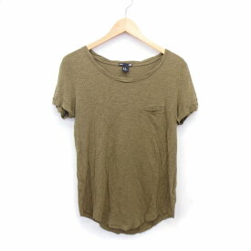 【中古】エイチ&エム H&M Tシャツ カットソー ボートネック ツイストネック 半袖 綿混 無地 XS カーキ /HT2 レディース 【ベクトル 古着】 210913