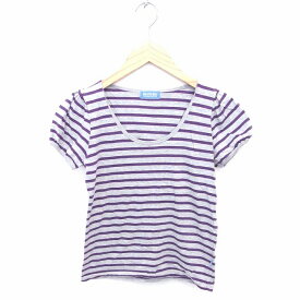 【中古】ビームスボーイ BEAMS BOY Tシャツ カットソー ボーダー 丸首 パフスリーブ 半袖 グレー パープル 紫 /TT4 レディース 【ベクトル 古着】 220820