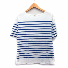 【中古】グリーンレーベルリラクシング ユナイテッドアローズ green label relaxing Tシャツ カットソー チュニック ボーダー 柄 五分袖 丸首 コットン 綿 ブルー 青 /HT8 レディース 【ベクトル 古着】 230330