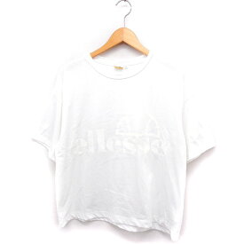 【中古】エレッセ ellesse ワイド カットソー Tシャツ 五分袖 丸首 ロゴプリント F オフホワイト 白 /FT38 レディース 【ベクトル 古着】 230601