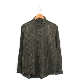 【中古】ザラウーマン ZARA WOMAN ブラウス シャツ プルオーバー 長袖 ハーフボタン コットン チェック XS カーキ /KT33 レディース 【ベクトル 古着】 230626