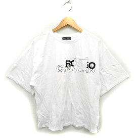 【中古】ロデオクラウンズ Rodeo Crowns カットソー Tシャツ コットン 綿 ロゴ プリント 透け感 五分袖 F 白 ホワイト /NT18 レディース 【ベクトル 古着】 230914